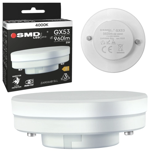 $ ŻARÓWKA GX53 LED SMD LEDline 8W NW 0660